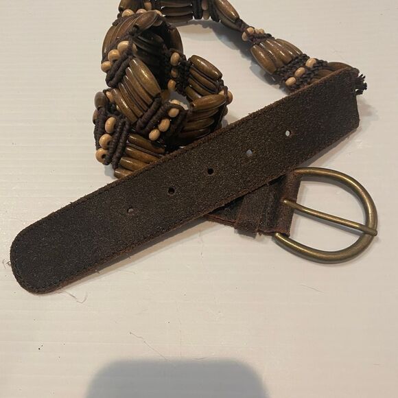 5 row beading leather heritage small western women's belt (T130) - Picture 3 of 3